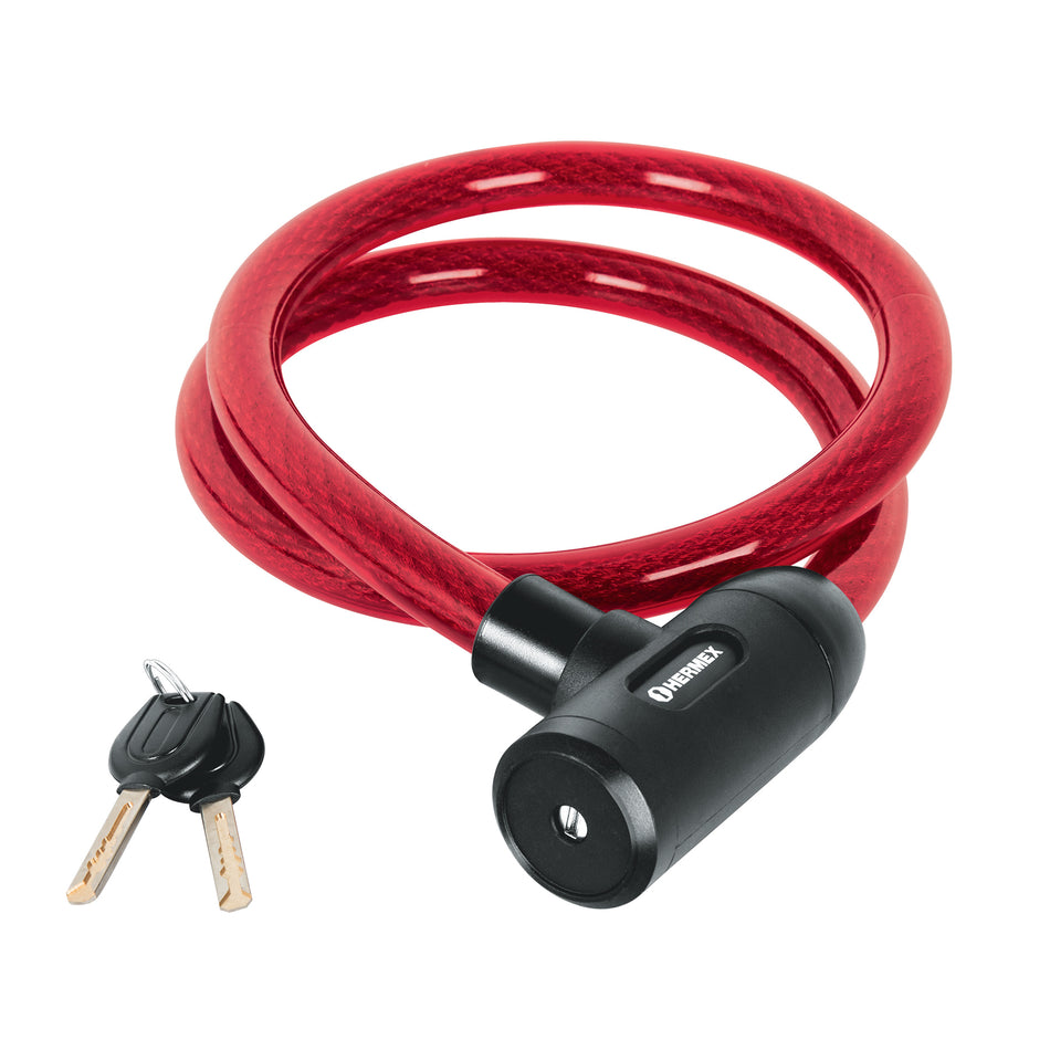 Candado de cable con llave, 20 mm X 1.20 m, Hermex Caja con 2, 43921