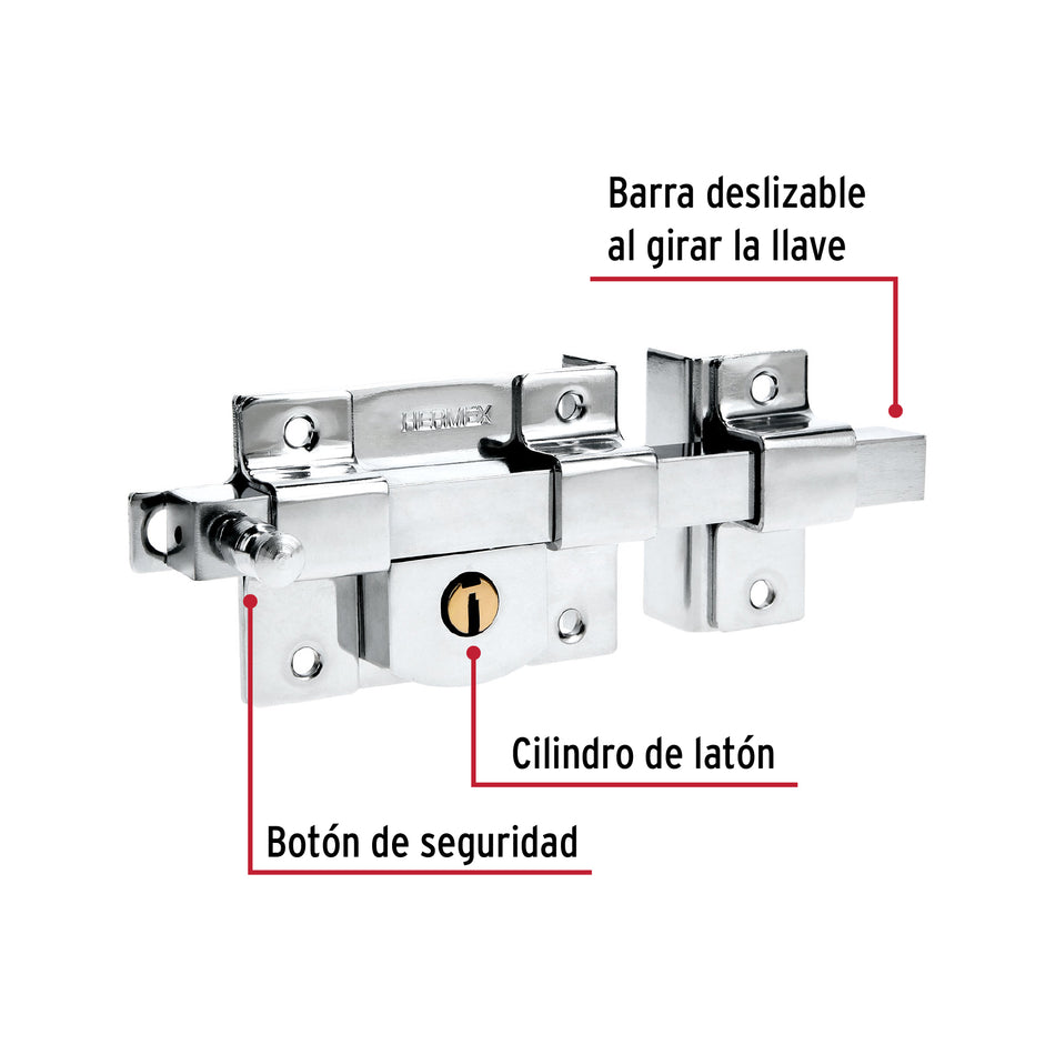 Cerradura de barra fija, derecha, blíster, Hermex Caja con 3, 43506