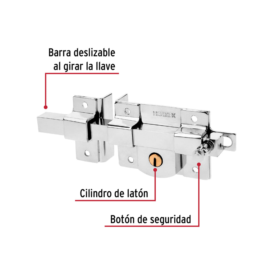 Cerradura de barra libre, izquierda, blíster, Hermex Caja con 3, 43519