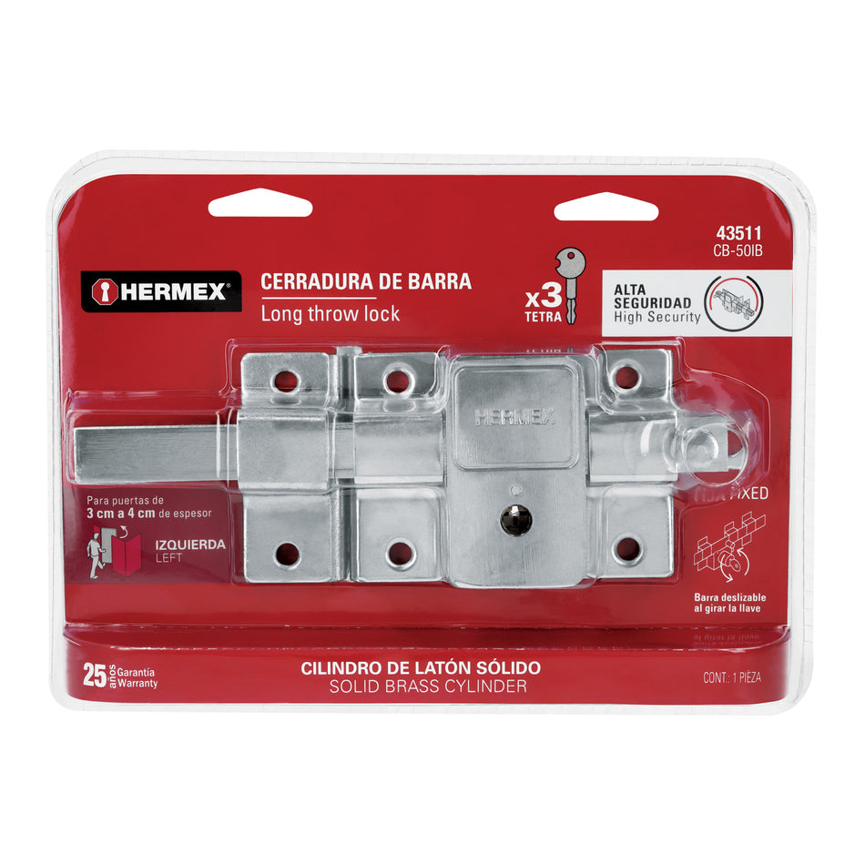 Cerradura de barra fija, llave tetra, izquierda, blíster Caja con 3, 43511