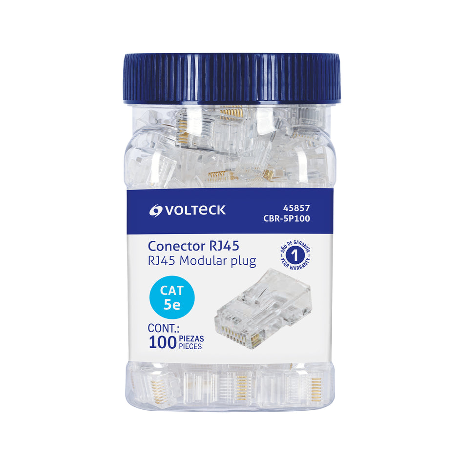 Plug RJ45 CAT5E, Bote con 100 piezas, VOLTECK Caja con 4, 45857