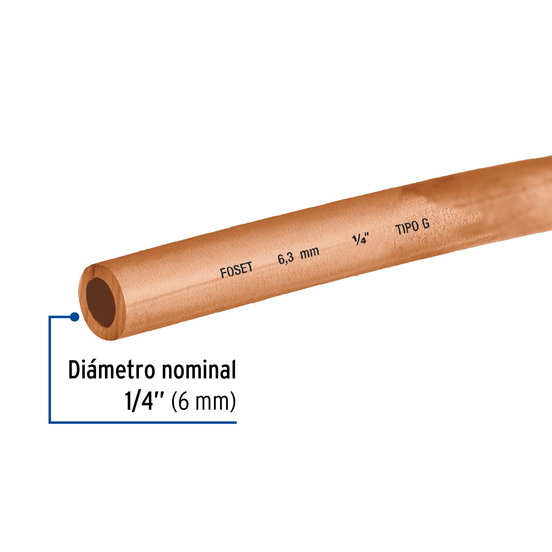 Rollo de 15 m de tubo flexible de cobre de 1/4', Foset, 48155