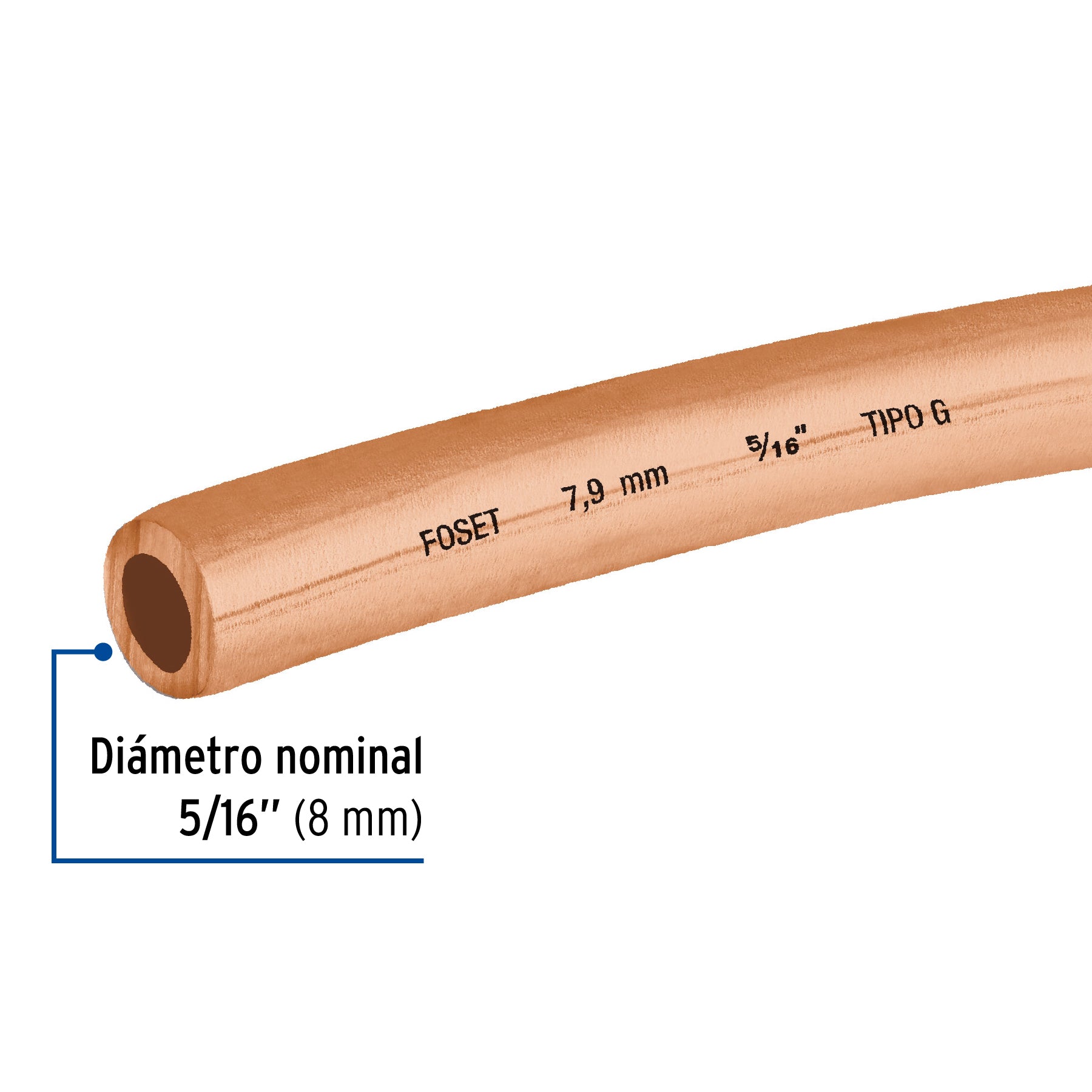 Rollo de 15 m de tubo flexible de cobre de 5/16', Foset, 48156