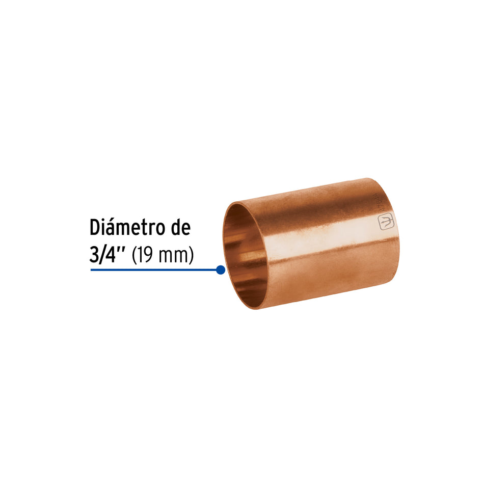 Cople de cobre sin ranura de 3/4', Foset Basic Caja con 10, 47644