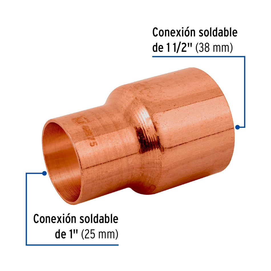 Cople reducción bushing cobre 1-1/2 x 1', Foset Caja con 2, 48875