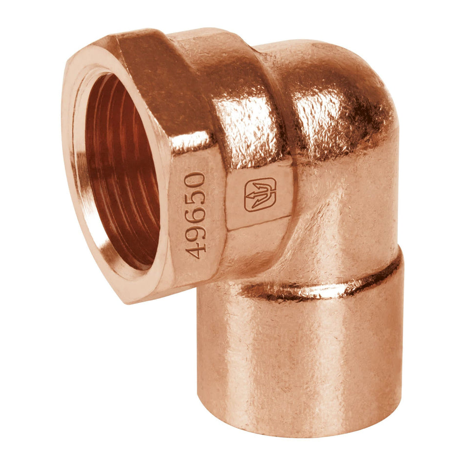 Codo 90° de cobre, rosca interior 1/2', Foset Caja con 10, 49650