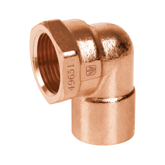 Codo 90° de cobre, rosca interior 3/4', Foset Caja con 10, 49651