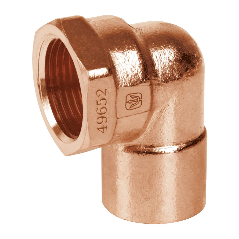 Codo 90° de cobre, rosca interior 1', Foset Caja con 10, 49652