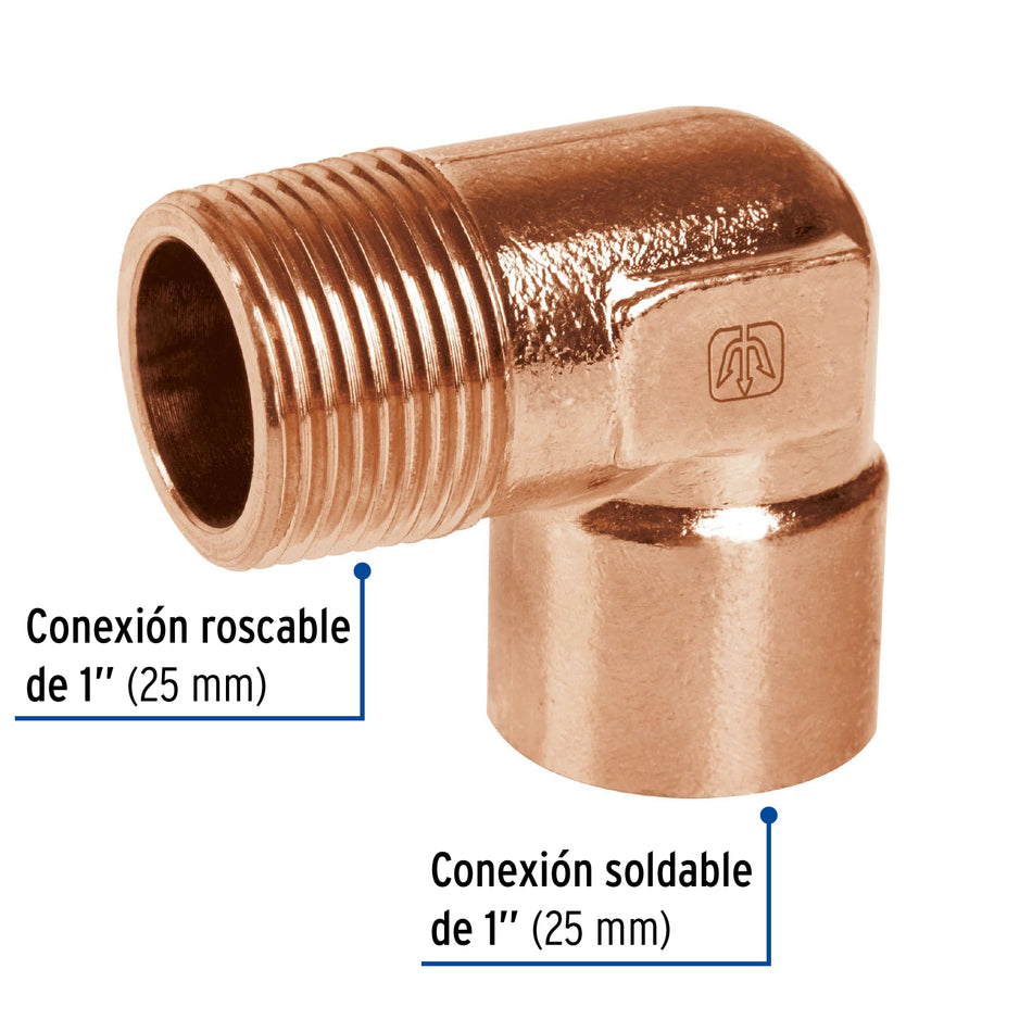 Codo 90° de cobre, rosca exterior 1', Foset Caja con 10, 49649