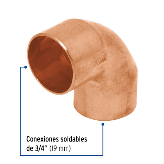 Codo 90° de cobre de 3/4', Foset Caja con 20, 49715