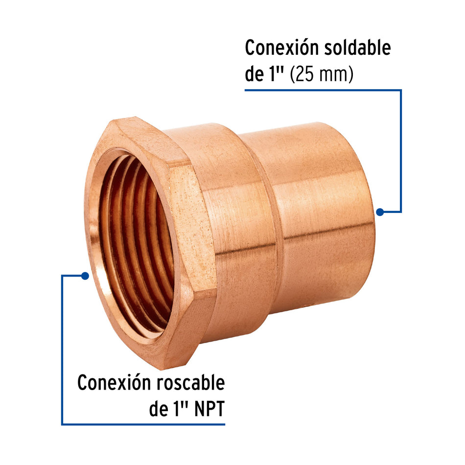 Conector de cobre, rosca interior 1', Foset Caja con 10, 49658