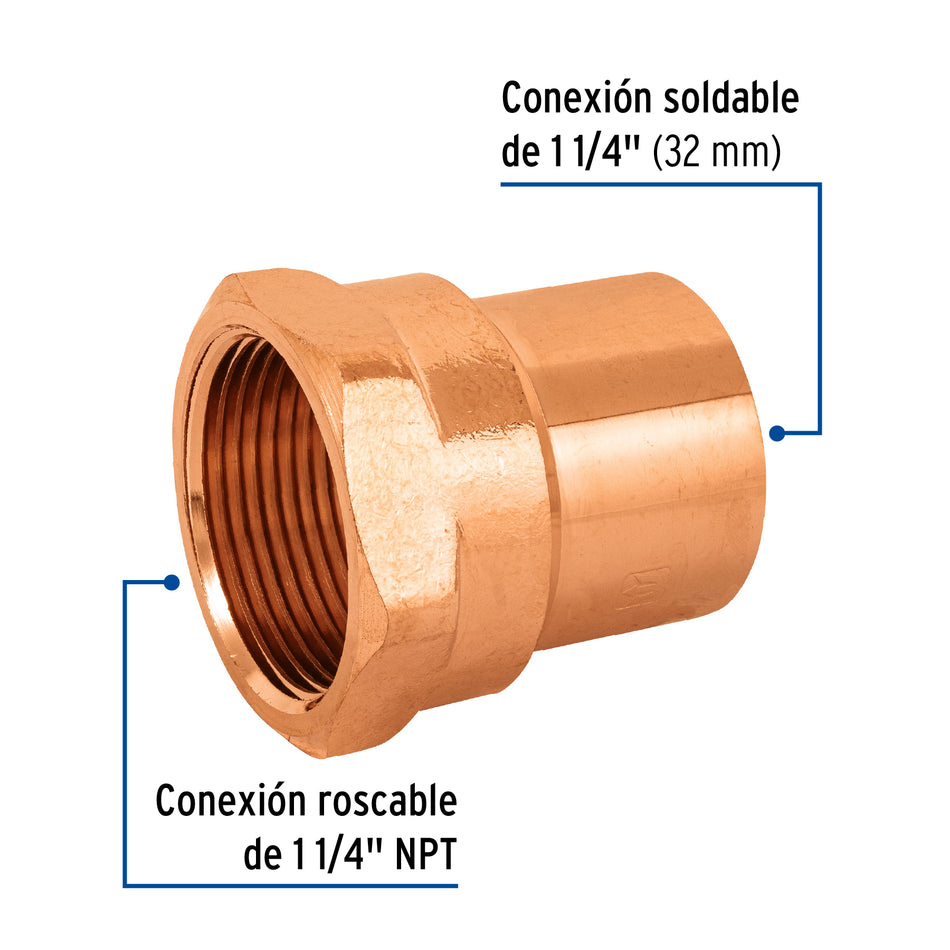Conector de cobre, rosca interior 1-1/4', Foset Caja con 2, 48898