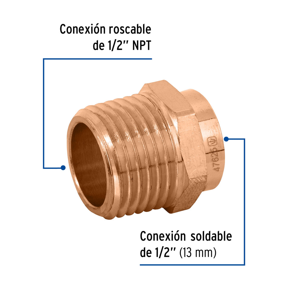 Conector de cobre de rosca exterior 1/2', Foset Basic Caja con 20, 47625