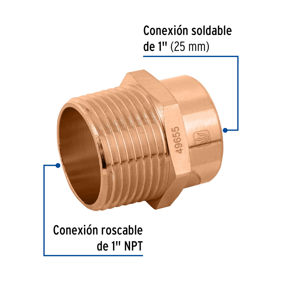 Conector de cobre, rosca exterior 1', Foset Caja con 10, 49655