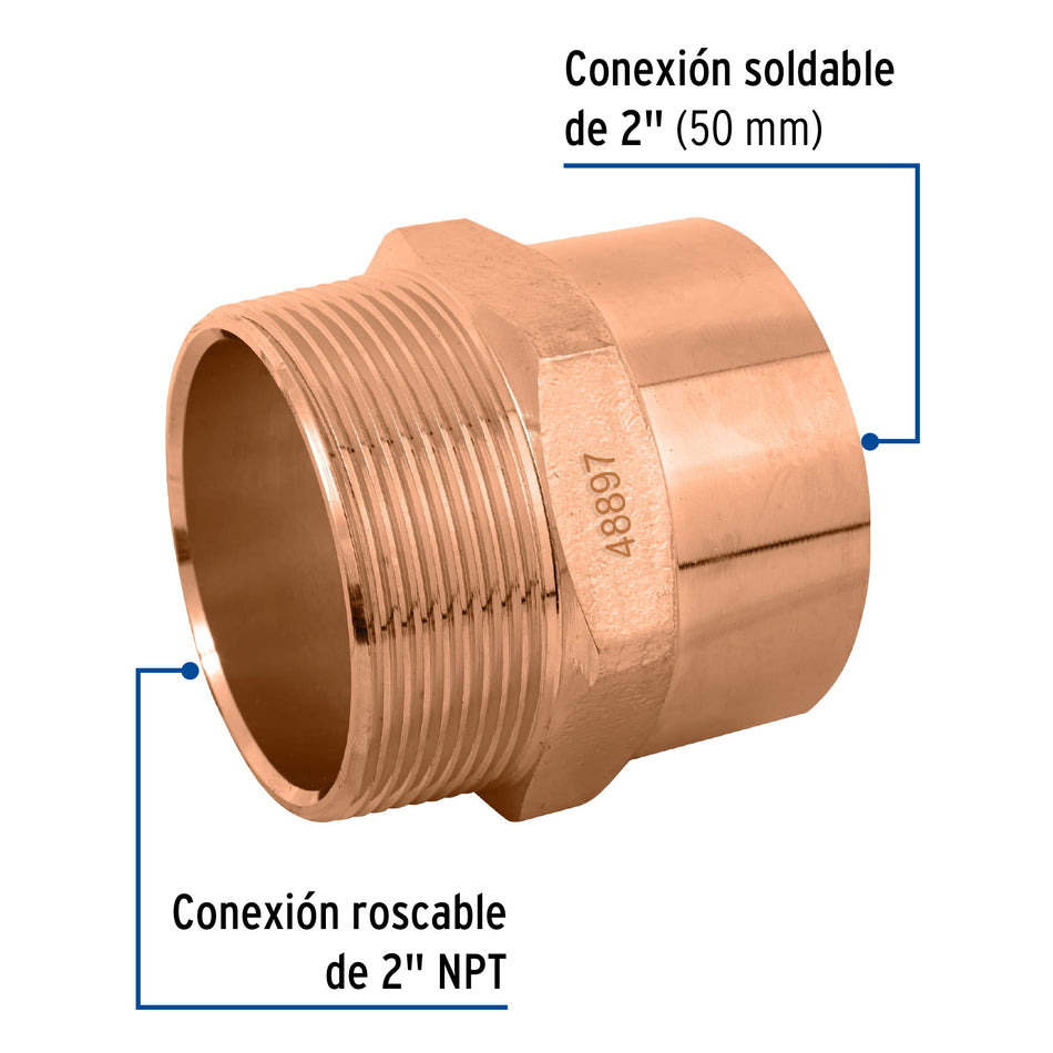Conector de cobre, rosca exterior 2', Foset Caja con 2, 48897