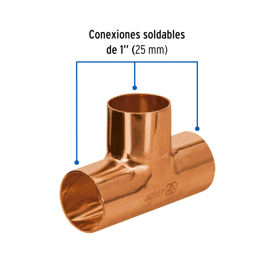 Tee de cobre sencilla de 1', Foset Basic Caja con 10, 47639
