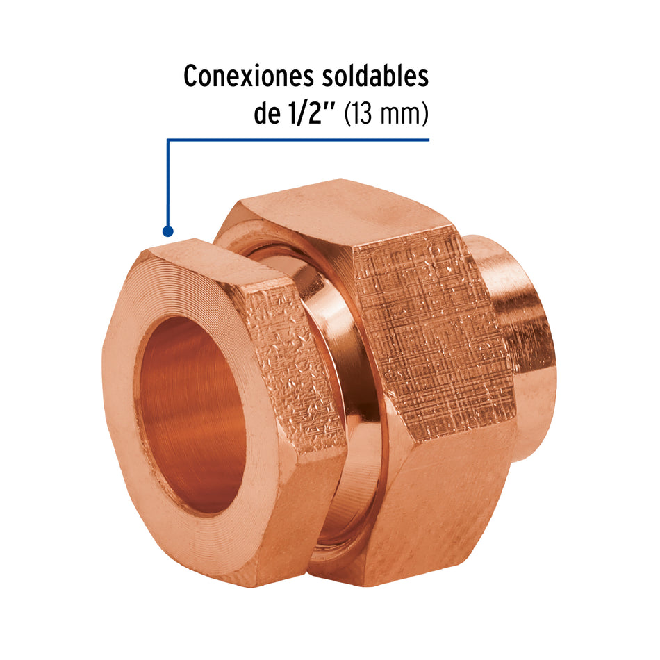 Tuerca unión de latón cobrizado 1/2', Foset Caja con 10, 49659