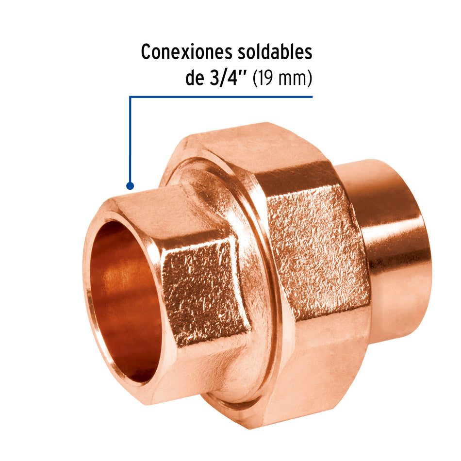 Tuerca unión de latón cobrizado 3/4', Foset Caja con 10, 49660