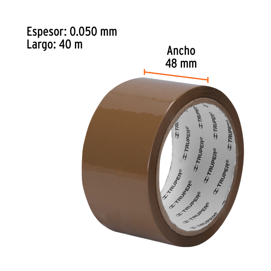 Cinta de empaque 48 mm x 40 m canela, Truper Caja con 12, 12550