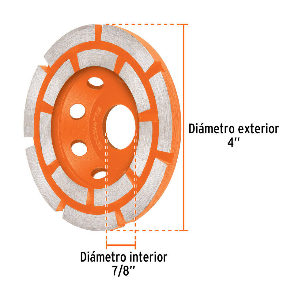 Copa de diamante doble hilera 4' x 7/8', TRUPER, 103212
