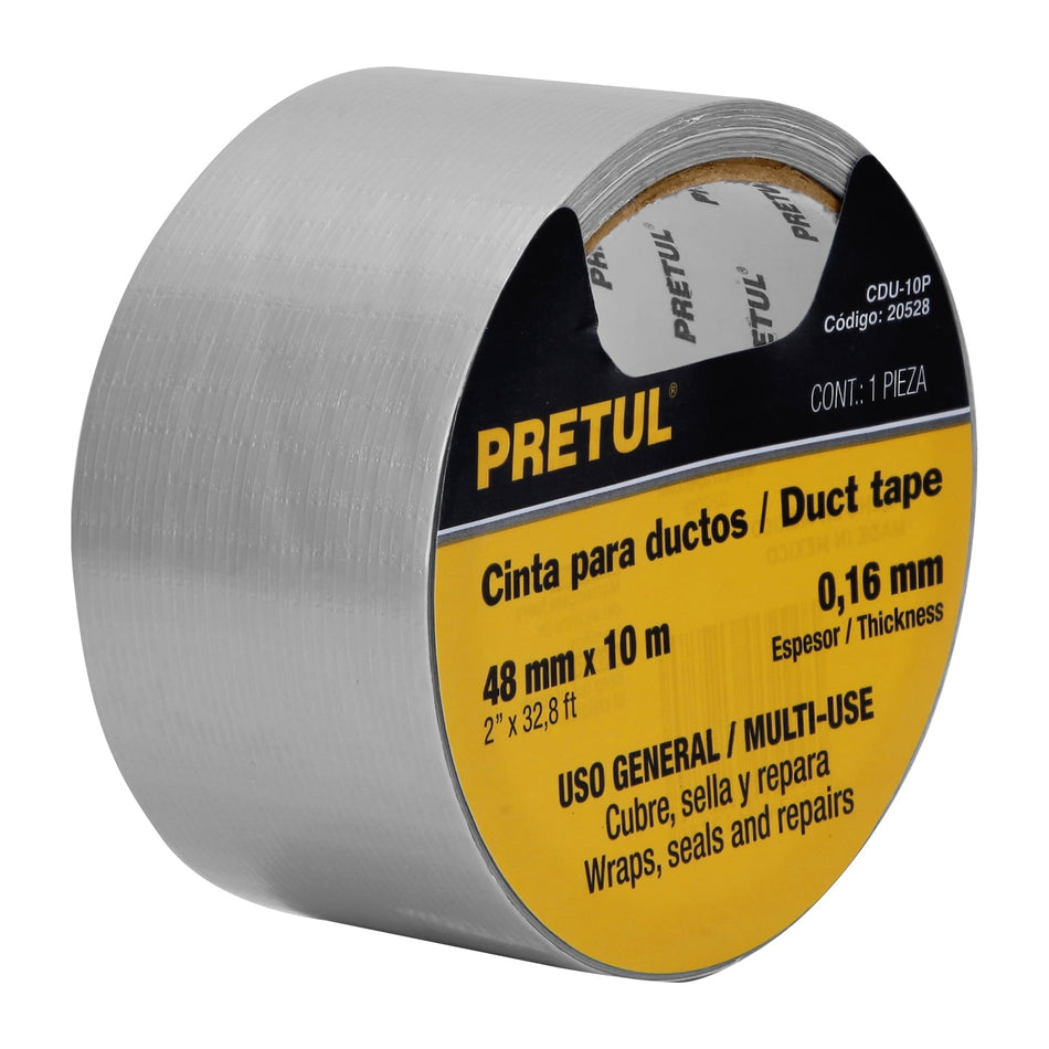 Cinta para ducto 10m x 48mm, espesor 0.16mm, Pretul Caja con 6, 20528