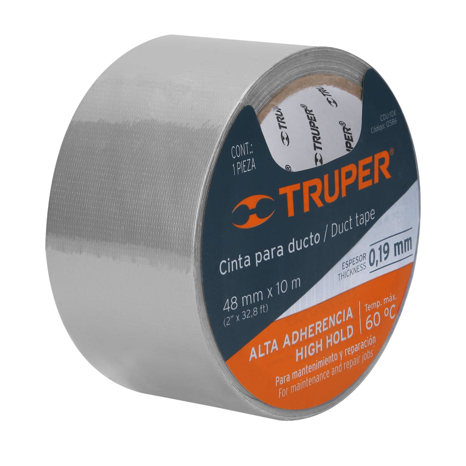 Cinta para ducto 10m x 48mm, espesor 0.19mm, Truper Caja con 6, 12586