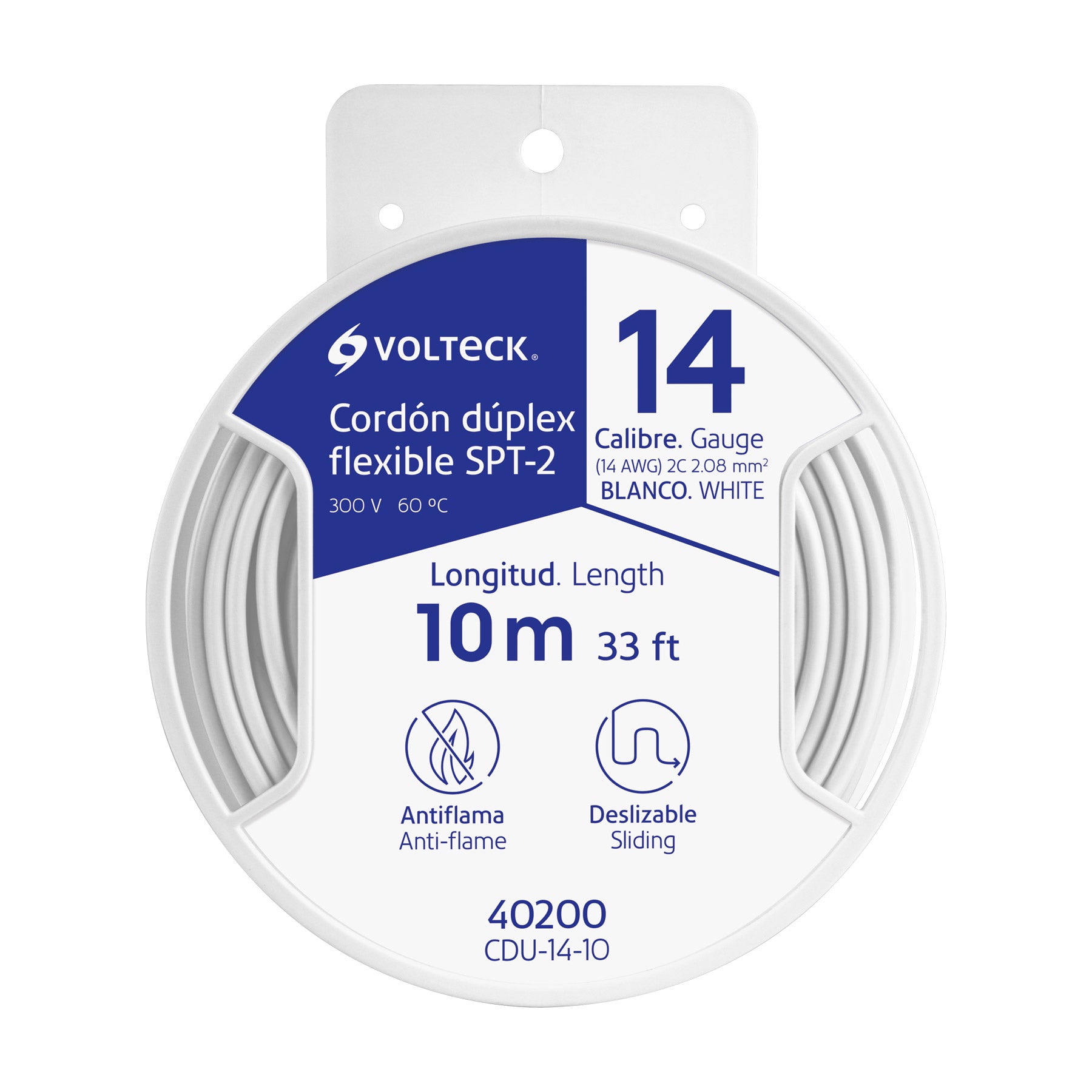 Carrete con 10 m cordón dúplex flexible SPT 14 AWG, Volteck, 40200