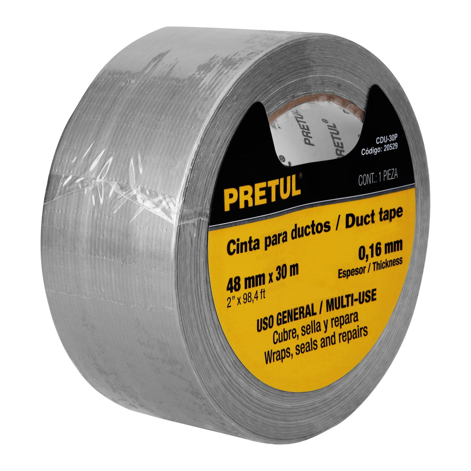 Cinta para ducto 30m x 48mm, espesor 0.16mm, Pretul Caja con 4, 20529