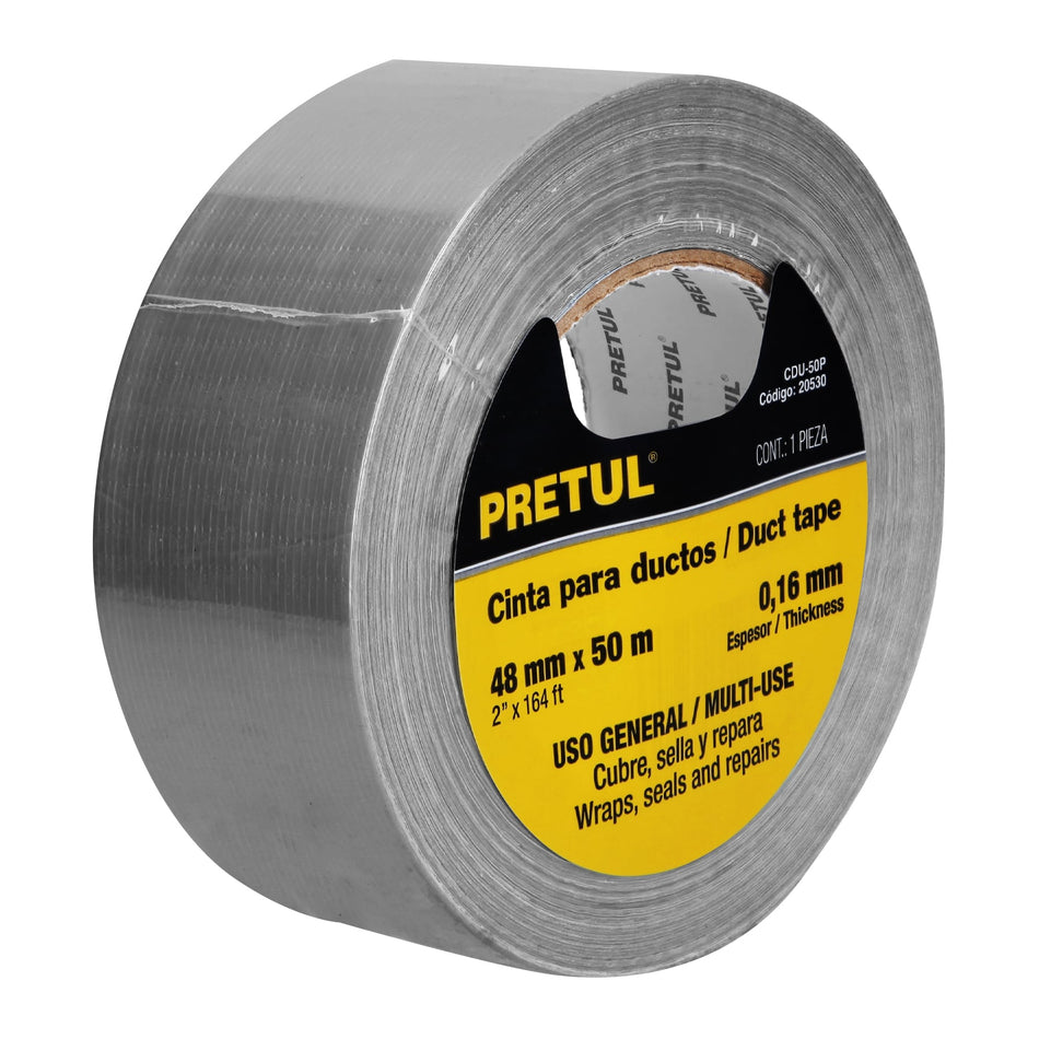 Cinta para ducto 50m x 48mm, espesor 0.16mm, Pretul Caja con 4, 20530