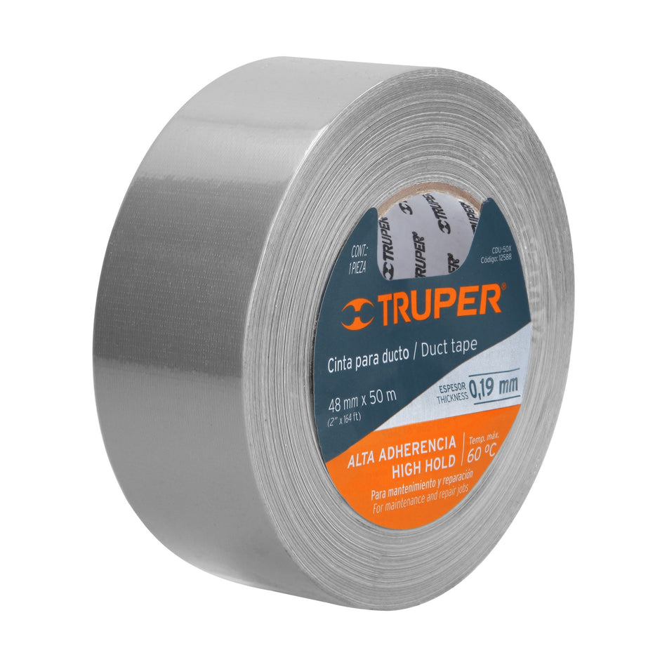 Cinta para ducto 50m x 48mm, espesor 0.19mm, Truper Caja con 4, 12588