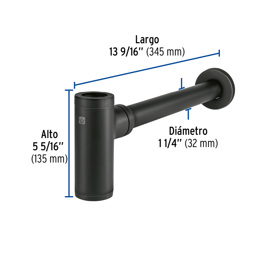 Céspol de bote minimalista 1 1/4', negro, para lavabo, Foset, 48269