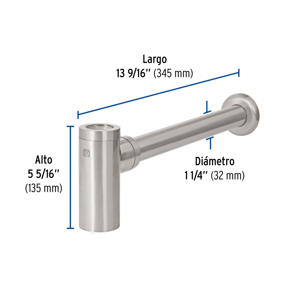 Céspol de bote minimalista 1 1/4', satín, para lavabo, Foset, 45284