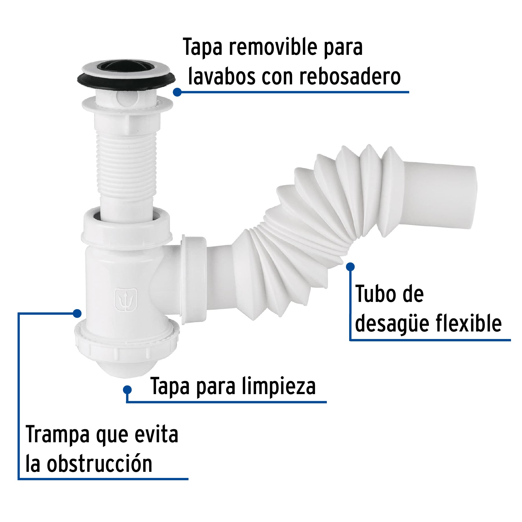 Céspol de bote 1-1/4', contra, polipropileno, para lavabo Caja con 4, 49366
