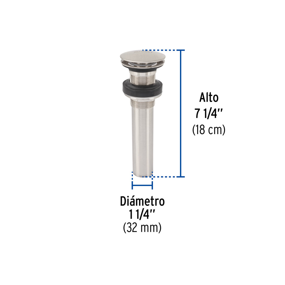 Contra p/lavabo, 1-1/4', sin rebosadero, hongo, latón, satín Caja con 2, 45699