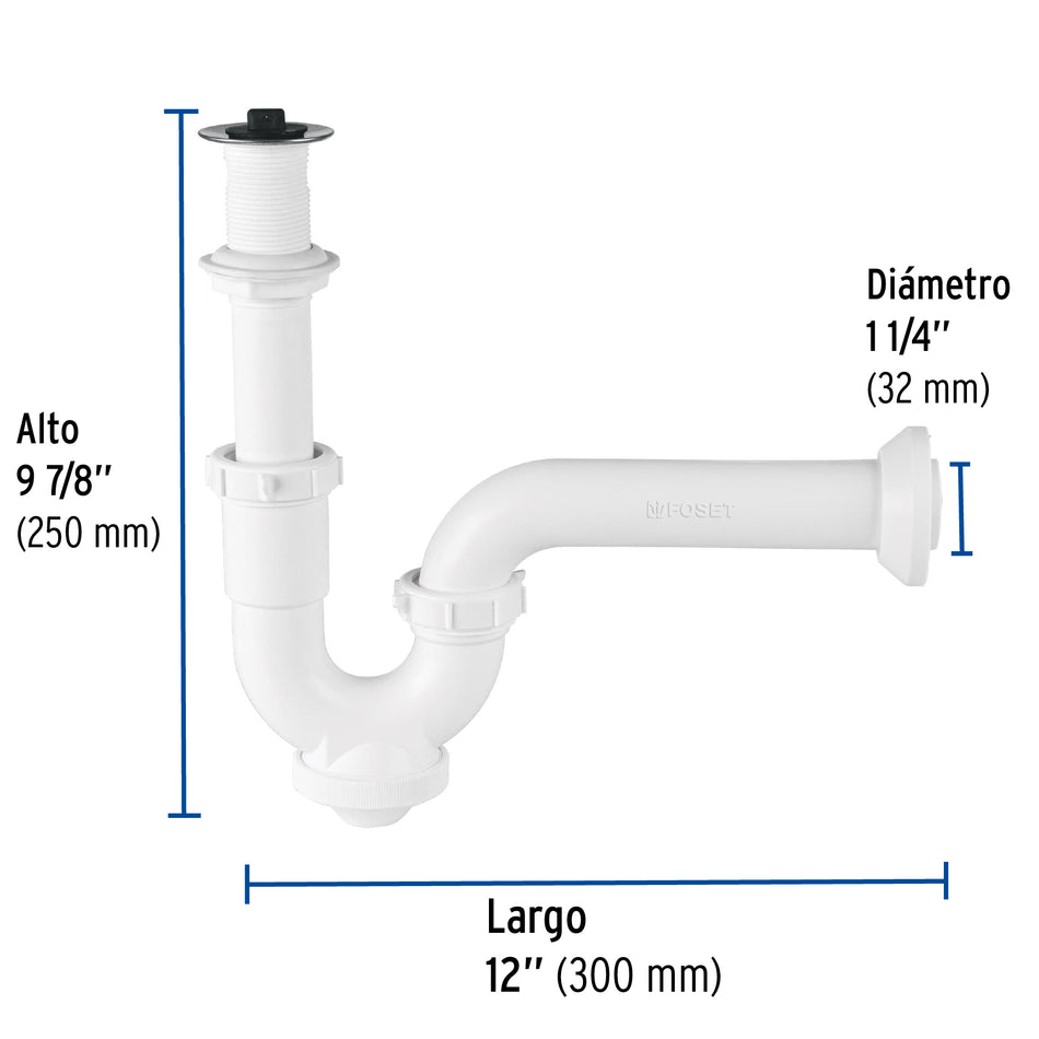 Céspol rígido 1-1/4', con contra, polipropileno, para lavabo Caja con 4, 49508