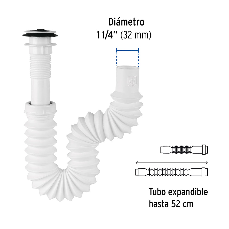 Céspol flexible 1-1/4', contra, polipropileno, para lavabo Caja con 4, 49365