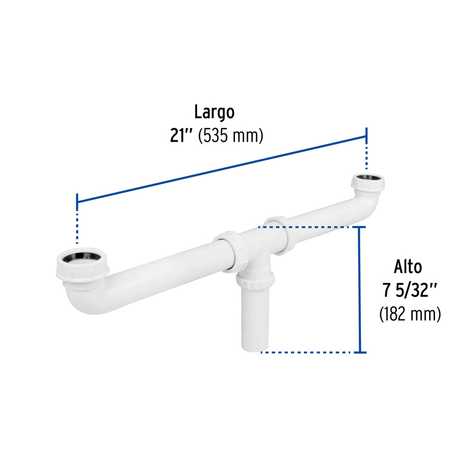 Céspol doble 1-1/2', s/contra, polipropileno, para fregadero Caja con 4, 48338