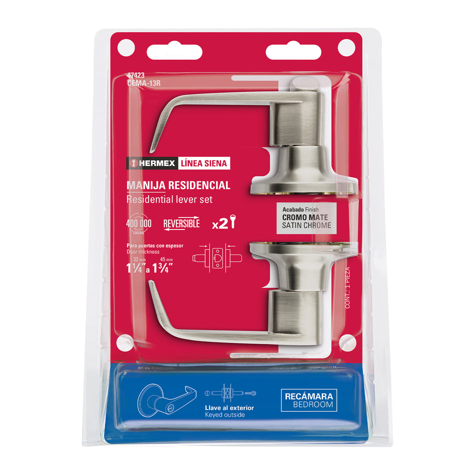 Cerradura manija Siena p/baño, níquel satin, HERMEX Caja con 3, 43998