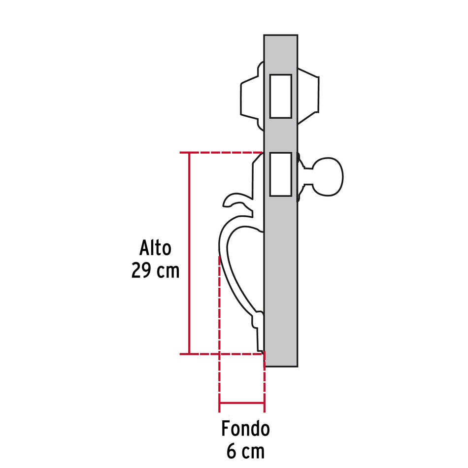 Jaladera, perilla y cerrojo llave-llave, latón brillante, 43020