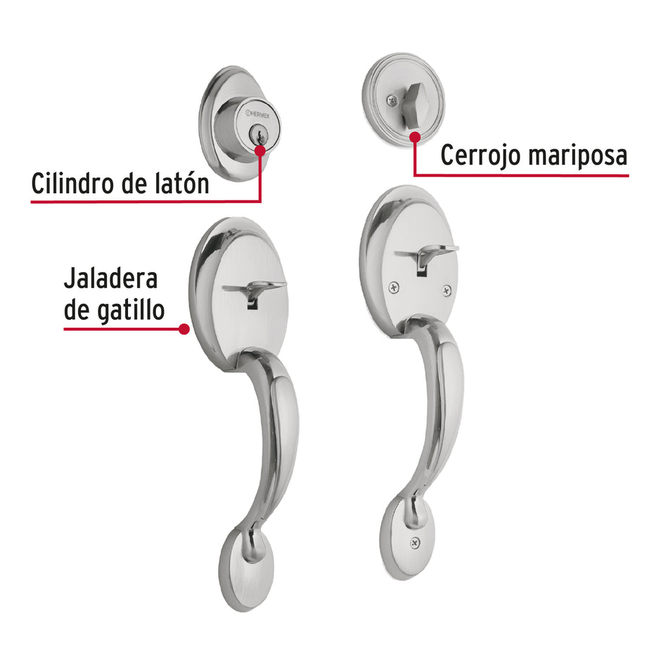 Doble jaladera, perilla y cerrojo mariposa, cromo mate,Basic, 23678