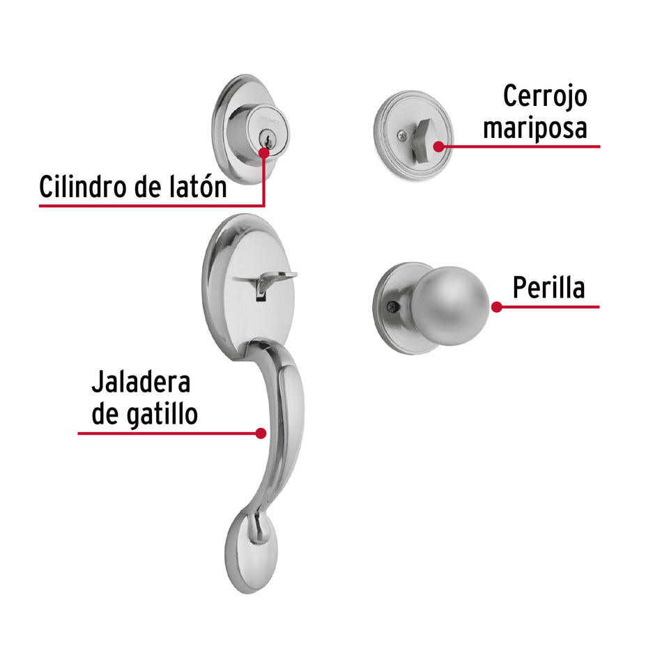 Jaladera, perilla y cerrojo mariposa, cromo mate, Basic, 23675