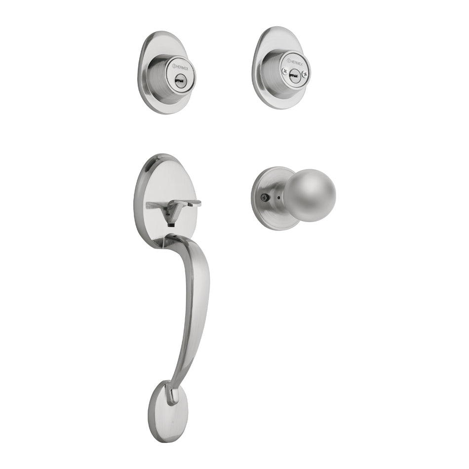 Jaladera, perilla y cerrojo llave-llave, cromo mate, Hermex, 43024