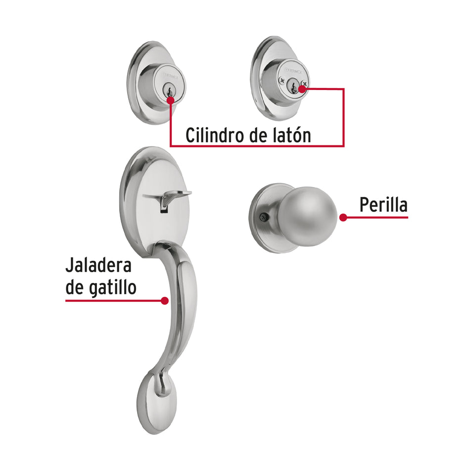 Jaladera, perilla y cerrojo llave, cromo mate, Hermex Basic, 23674