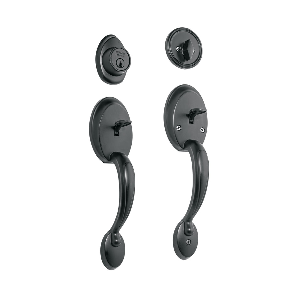 Doble jaladera, perilla y cerrojo L-M, negro, Basic, 27240