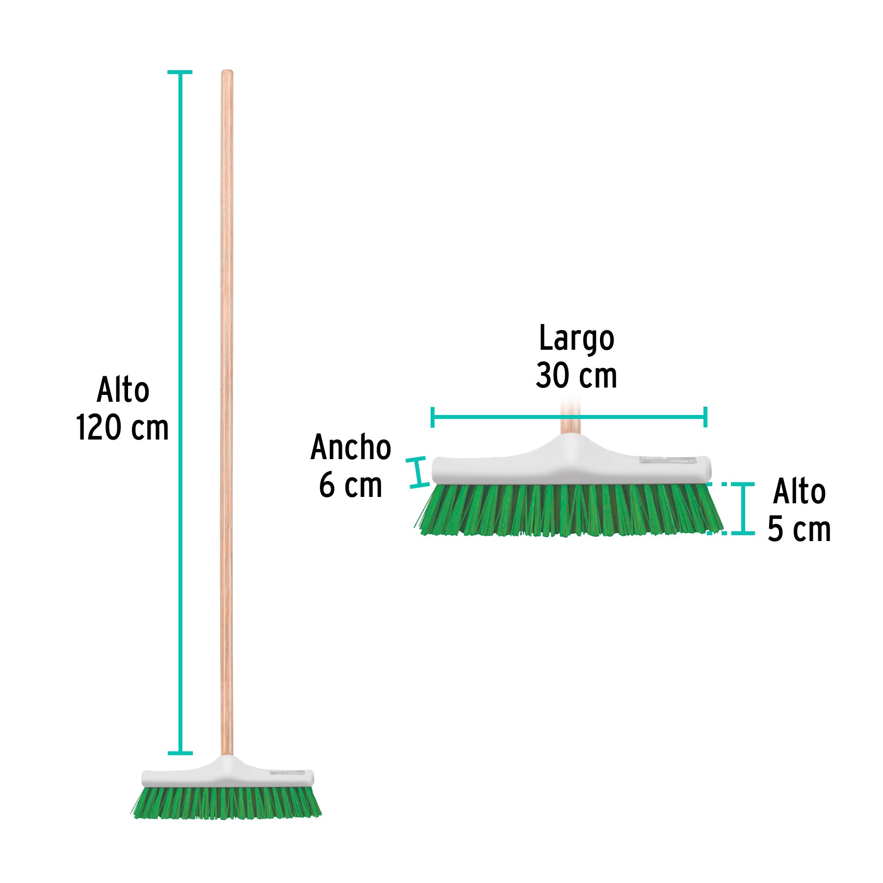 Cepillo industrial cerda rígida de 30 cm, bastón de madera, 57034