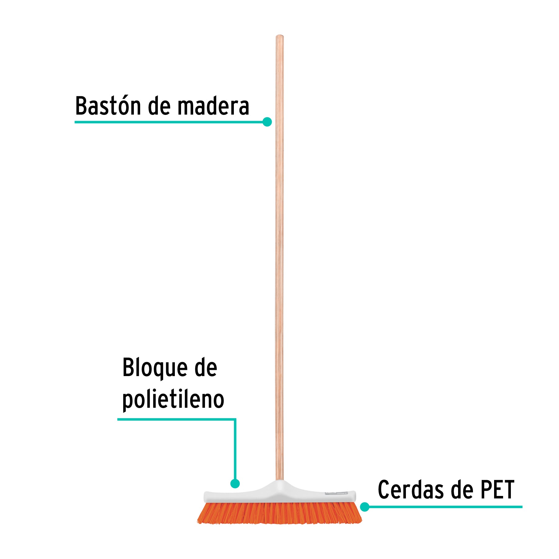 Cepillo industrial cerda rígida de 40 cm, bastón de madera, 57035