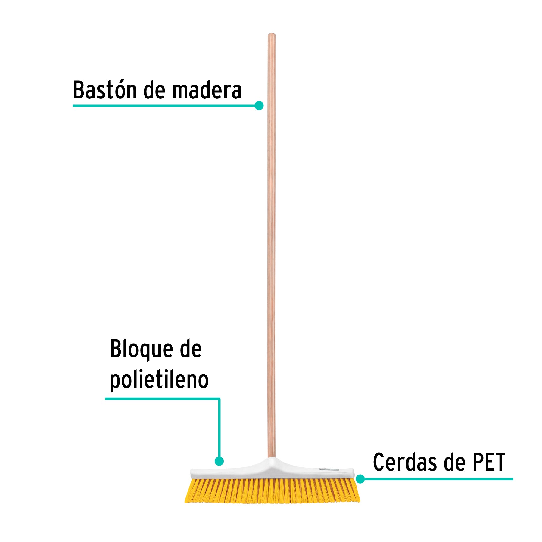 Cepillo industrial cerda suave de 50 cm, bastón de madera, 57036