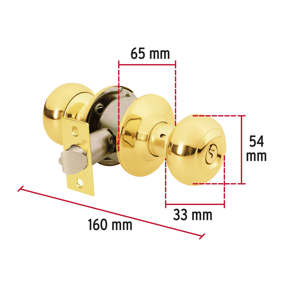 Cerradura tipo oval para entrada, latón brillante, Hermex Caja con 3, 43457