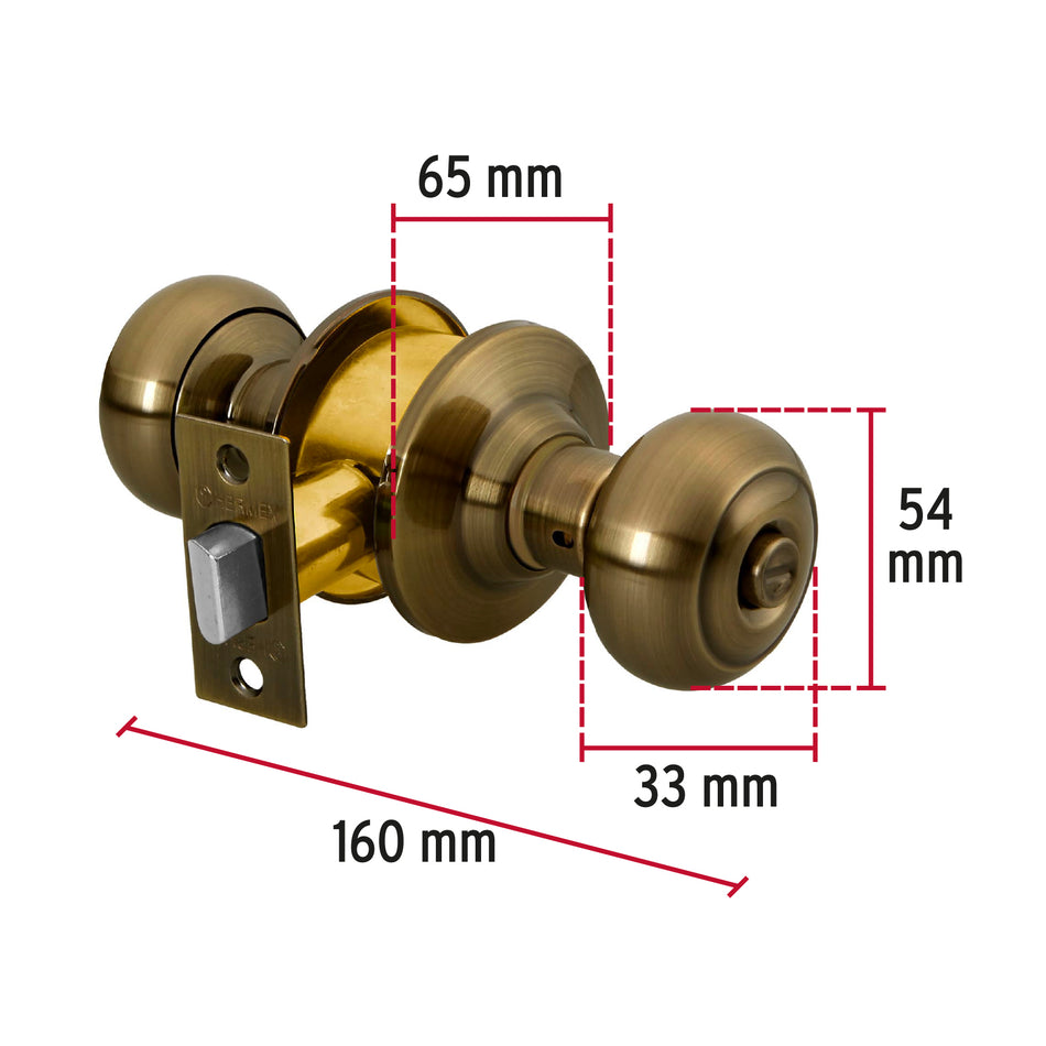 Cerradura tipo oval para baño, latón antiguo, Hermex Caja con 3, 43453