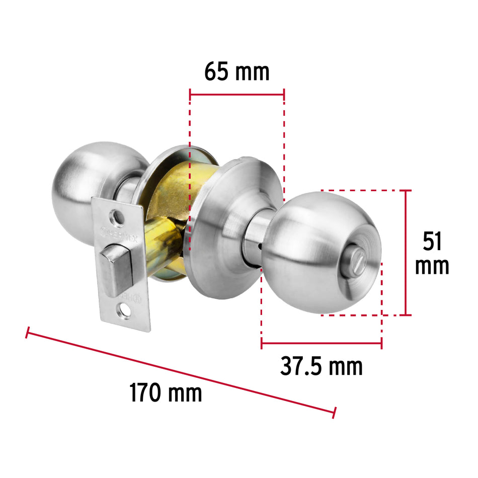 Cerradura tipo esfera para baño, cromo mate, Hermex Caja con 3, 43462